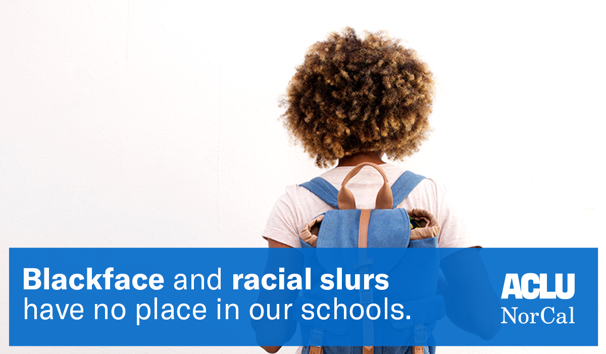 Black student and banner headline