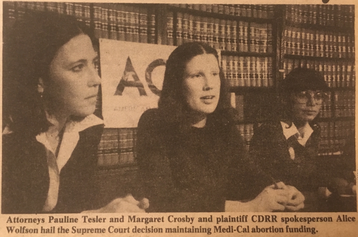 Maggie Crosby and co-counsel at a press conference announcing the California Supreme Court victory.