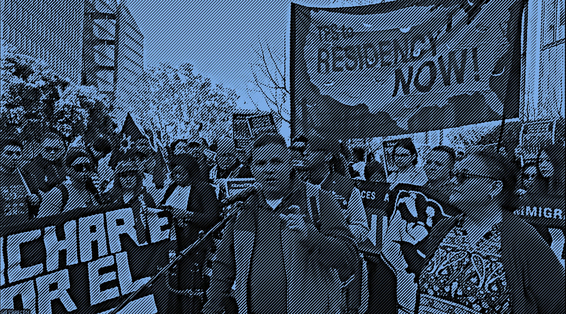 A crowd gathered for a rally in support of TPS holders in San Francisco with a sign reading, "TPS to Residency NOW!"