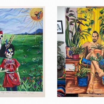 Two paintings by ACLU NorCal artist-in-residence Edgar-Arturo Camacho