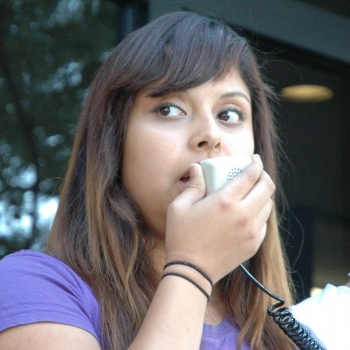 young woman on the megaphone