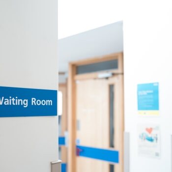 A hospital waiting room. 