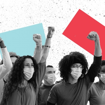 square graphic of students with raised fists