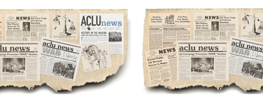 Cropped images of news clippings of the ACLU News