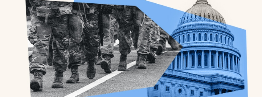 Collage featuring military members and Capitol
