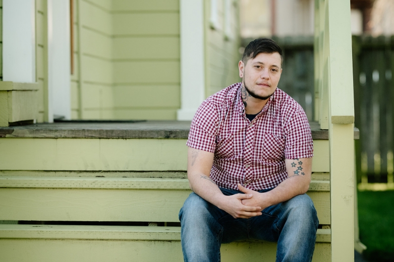 man sitting on stairs