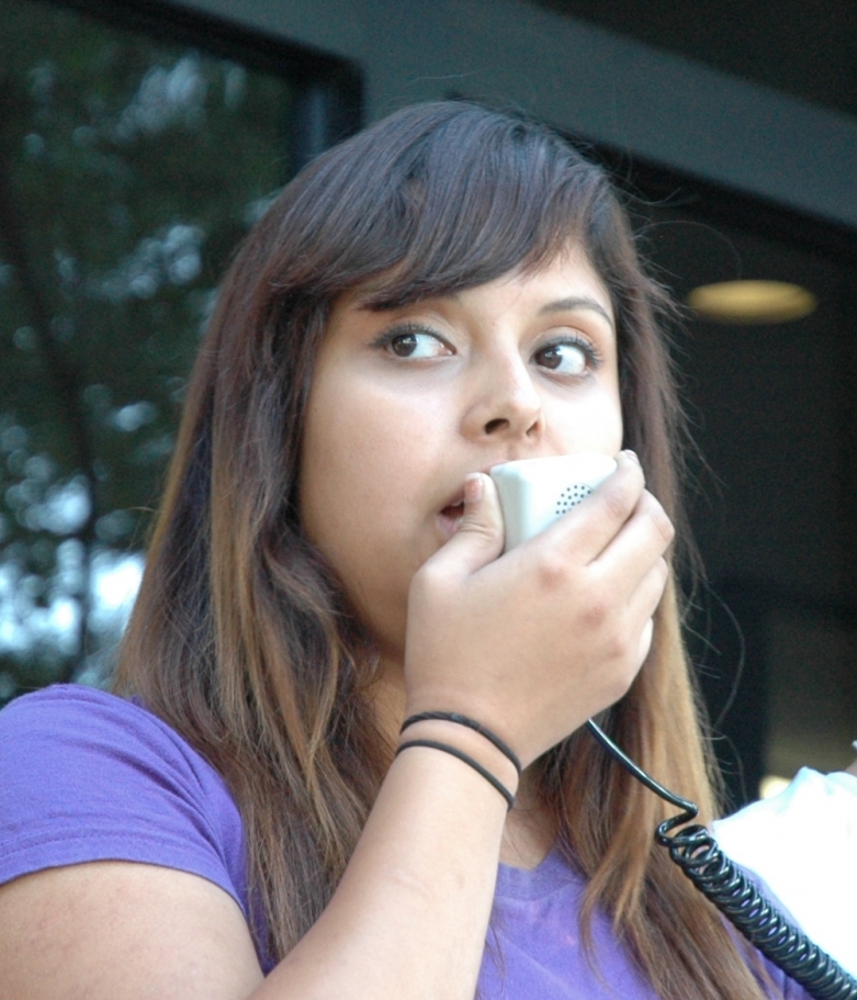 young woman on the megaphone
