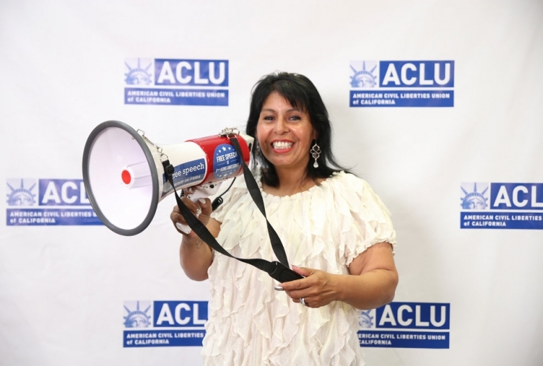 woman with a megaphone