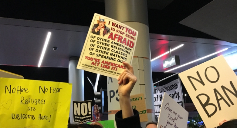 People protest against Trump's Muslim ban at the airport