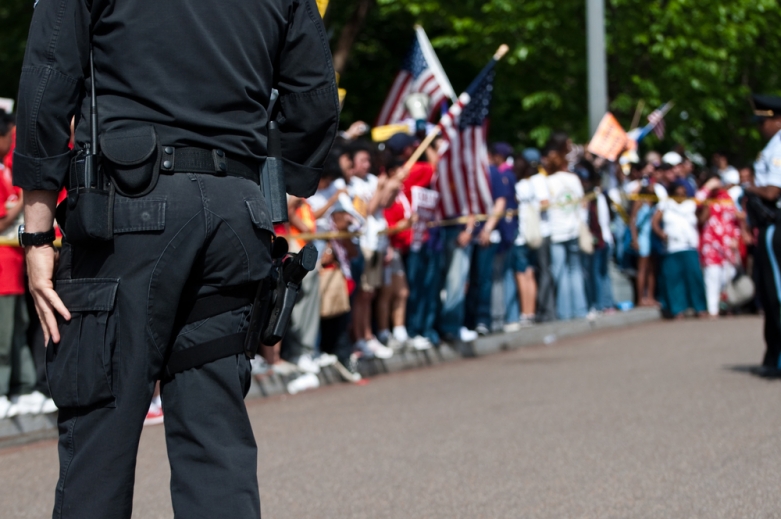 police at rally