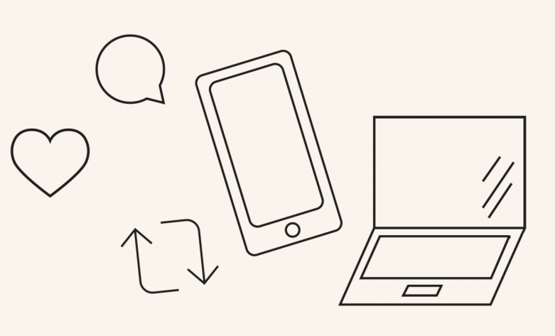 line drawing of a computer and phone