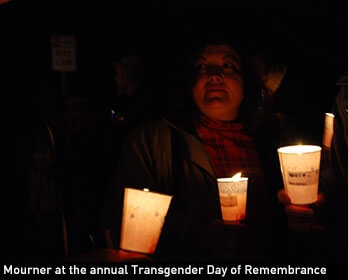 A mourner at the annual Transgender Day of Remembrance