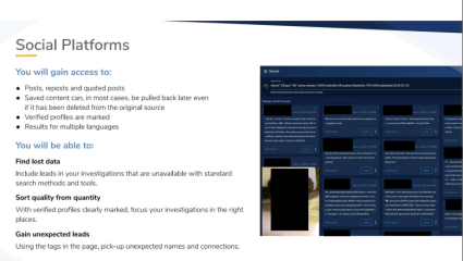 Screenshot of training materials from Media Sonar. This shot explains social media surveillance capabilities