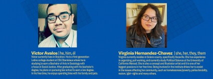 Blue graphic of Emerging leadership Institute participants Victor Avalos and Virginia Hernández-chávez 