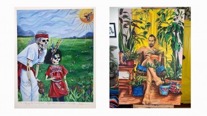 Two paintings by ACLU NorCal artist-in-residence Edgar-Arturo Camacho