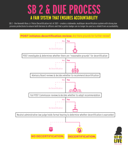 Graphic that shows the steps in the police decertification process. 