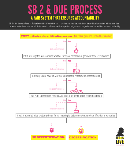 Graphic that shows the steps in the police decertification process.