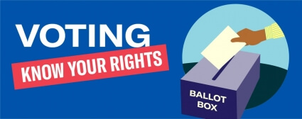 Voting Graphic with Cartoon Ballot Box and Know Your Rights Text