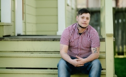 man sitting on stairs