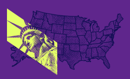 image of map of USA overlaid with Statue of Liberty
