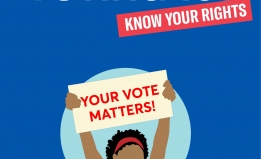 Know Your Rights Voting 101 illustration of woman holding sign that says "Your Vote Matters"