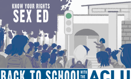 school scene with "know your rights: sex ed" on it