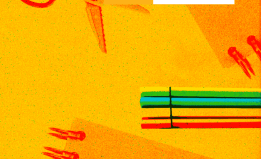 School supplies on an orange background
