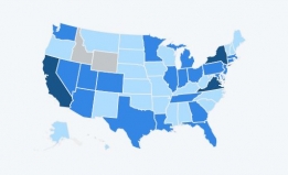 Map of the U.S., representing the number government data demands by state, released by Twitter