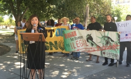 Angelica Salceda speaks at rally in Fresno