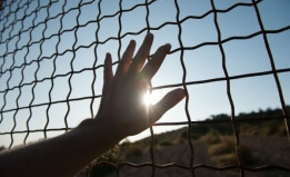 hand on wire fence