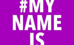 Purple background with the text "#MY NAME IS" in white