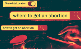 Graphic that shows people searching for abortion care on a search engine