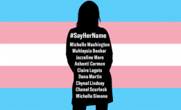 silhouette of woman in front of trans flag