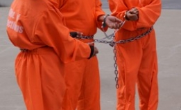 shackled prisoners (staged at a protest in front of SF Federal Building)