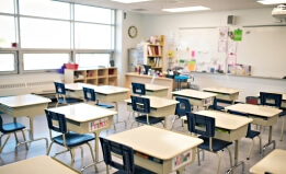 Classroom with rows of desks