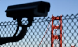 Picture of a surveillance camera near the Golden Gate bridge. 