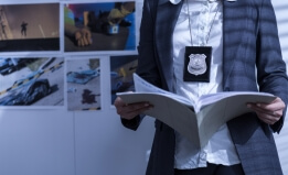 police officer holding files - shutterstock