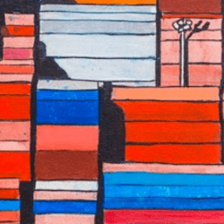 Picture of colorful boxes that resemble shipping containers. 