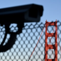 Picture of a surveillance camera near the Golden Gate bridge. 