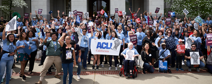 Crowd of activists in front on government building