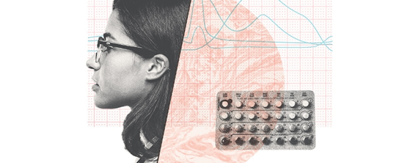woman's head with birth control pills