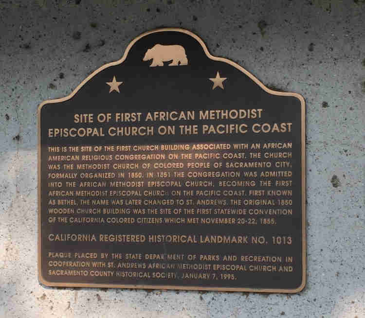 Plaque for the Site of the First African Methodist Episcopal Church on the Pacific Coast, California Registered Historical Landmark No. 1013