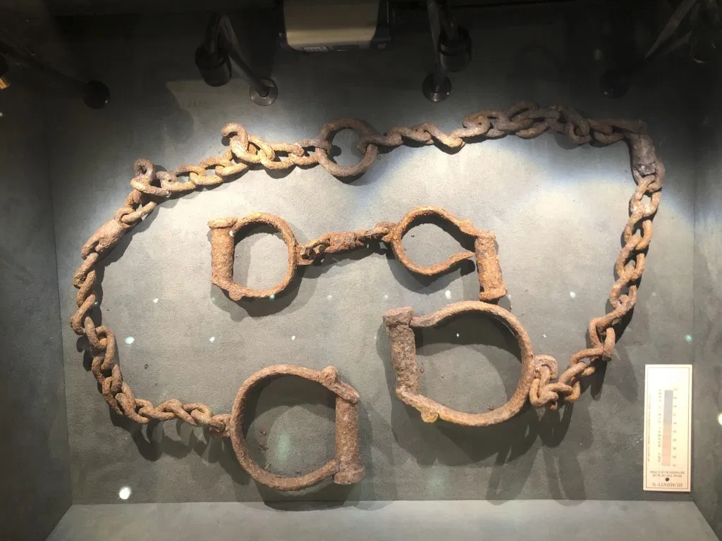 A set of shackles used to hold enslaved Africans in forts and castles along the coast from Tamale, Ghana.