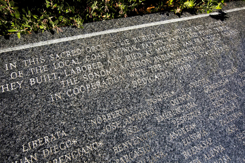 The memorial for Native Americans at the Mission San Francisco Solano on First Street East on Sunday, Oct. 10, 2021. (Photo by Robbi Pengelly/Index-Tribune)