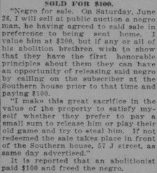 Ad for sale of enslaved person
